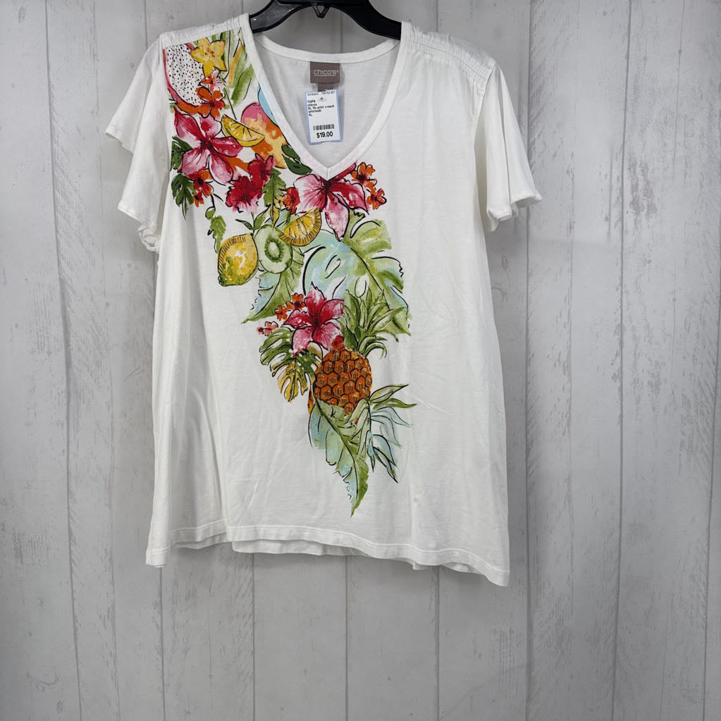 XL flo print v-neck flutter slv tee