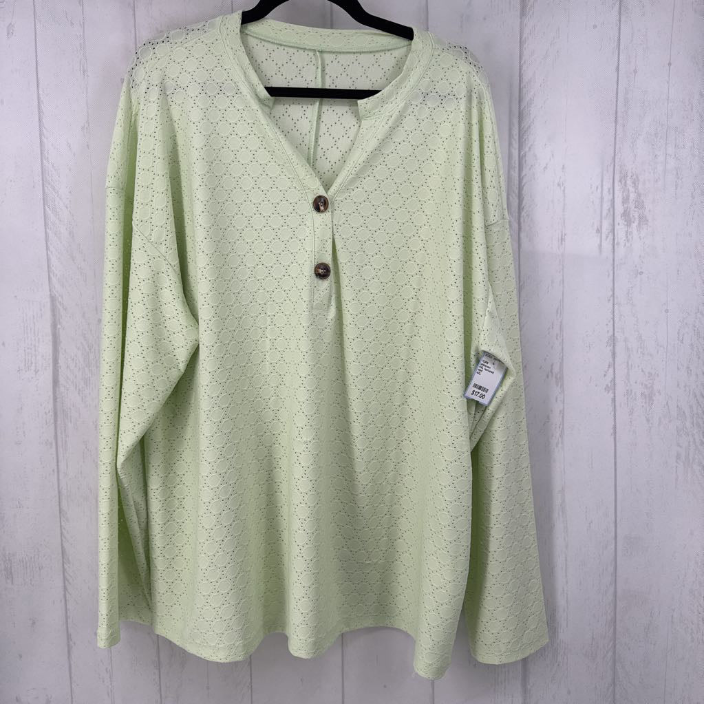4XL textured button split neck l/s top