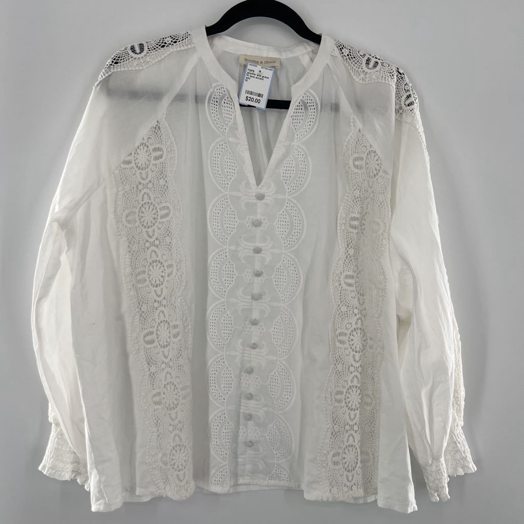 1X lace accent button down l/s top