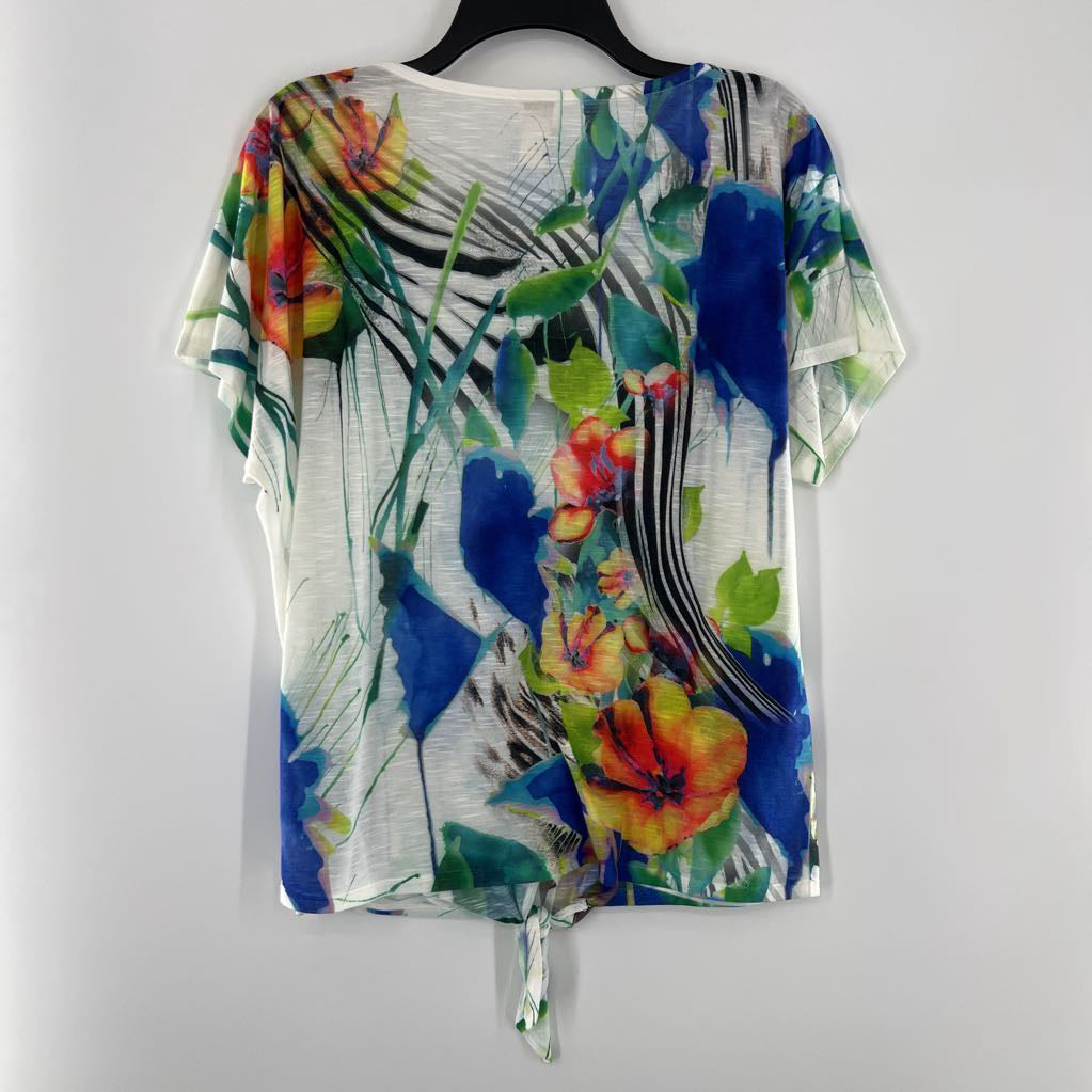 L printed tied hem s/s top