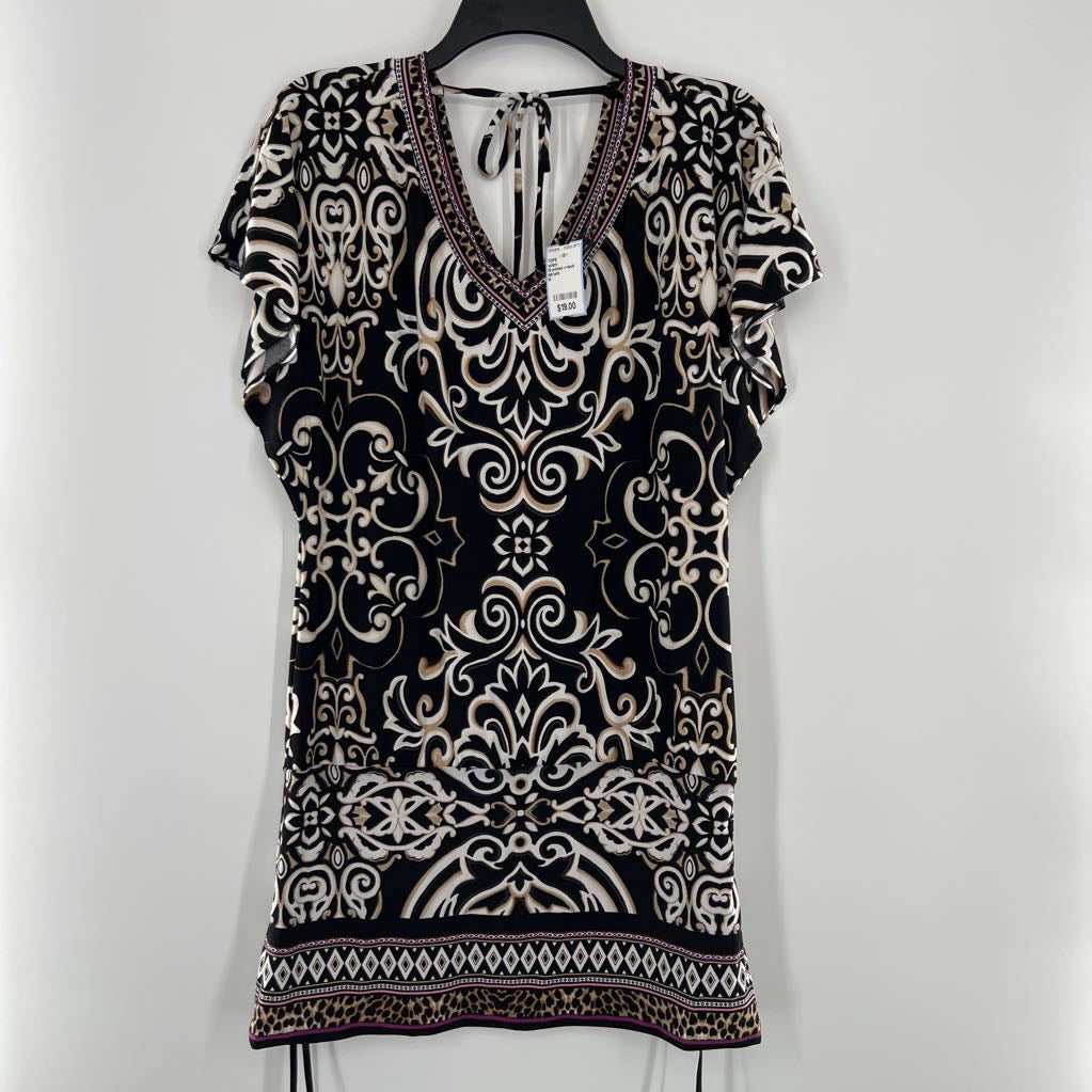 M printed v-neck flutter slv top