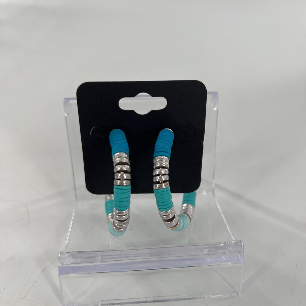 turquoise & silver beaded hoop earrings