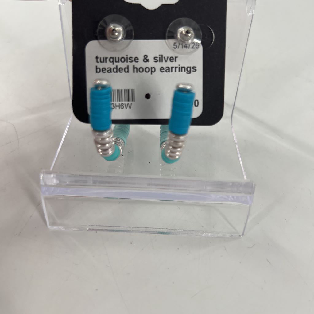 turquoise & silver beaded hoop earrings