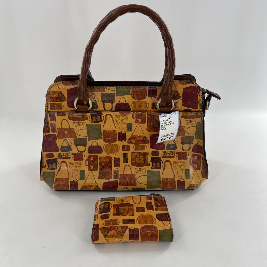2pc purse print satchel w/ bi-fold wallet