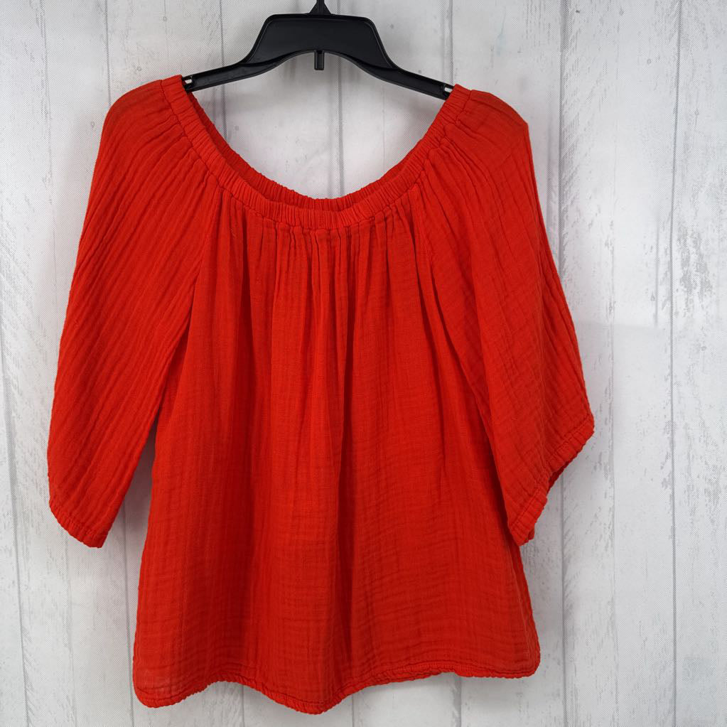 M s/s gauze off shoulder top