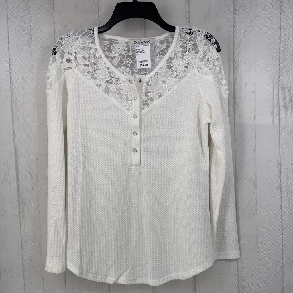 S l/s waffle lace top