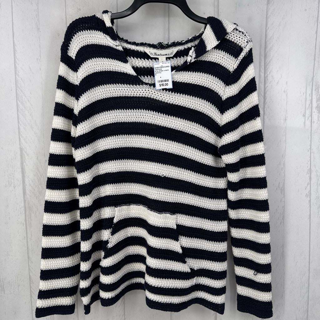 S l/s stripe v-neck sweater w/ hood