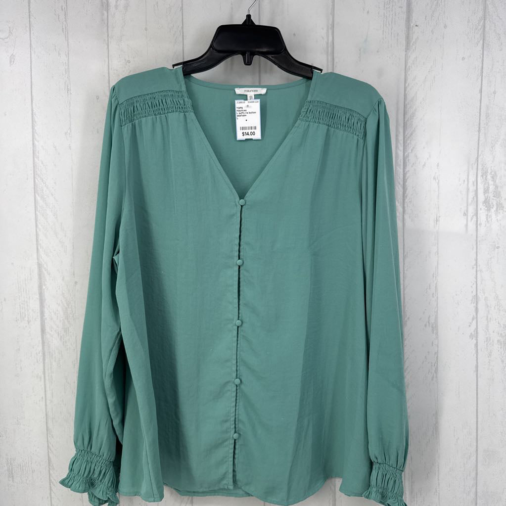 L puffy l/s button top
