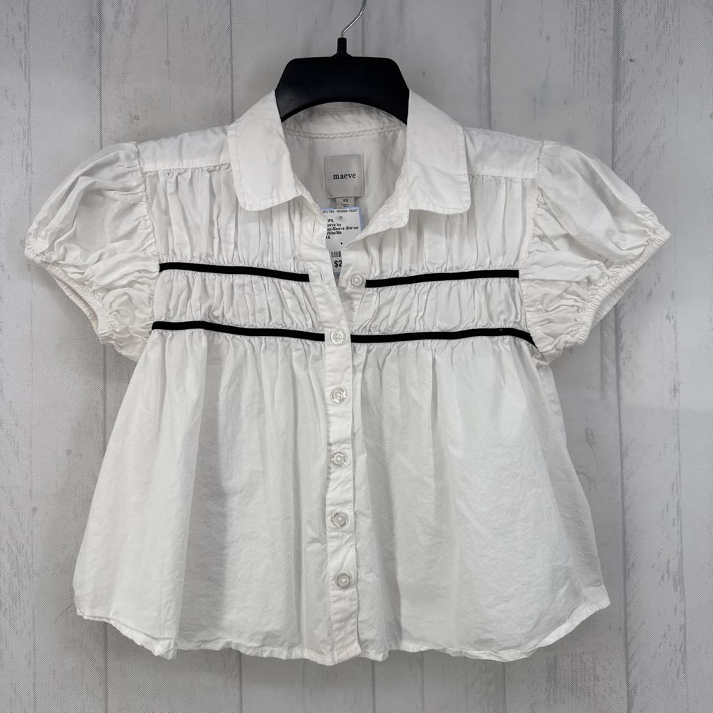Cap-Sleeve Shirred Yoke Blouse