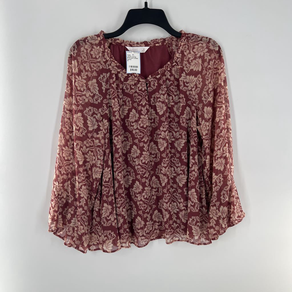 M flo print ruffled 3/4 slv top
