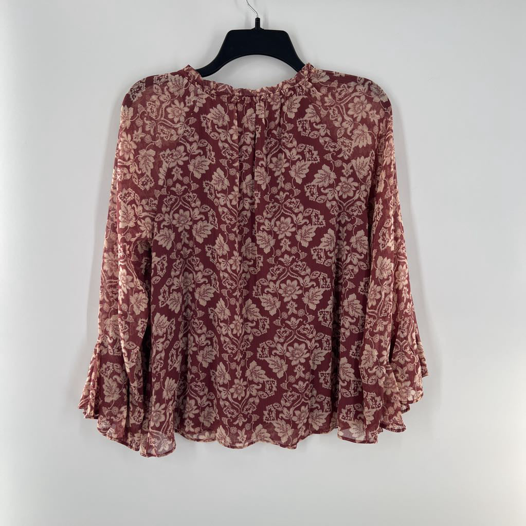M flo print ruffled 3/4 slv top