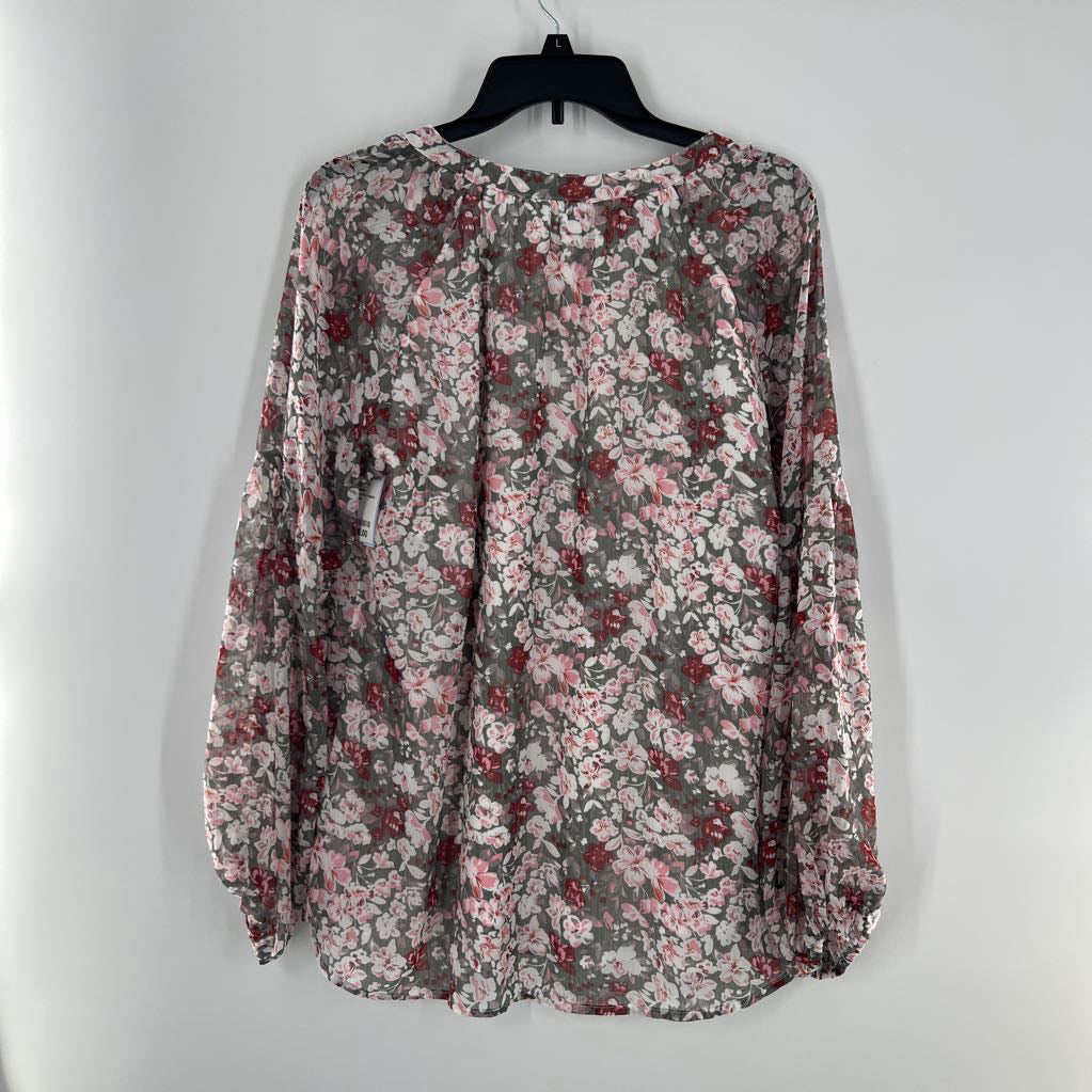 L flo print v-neck l/s top