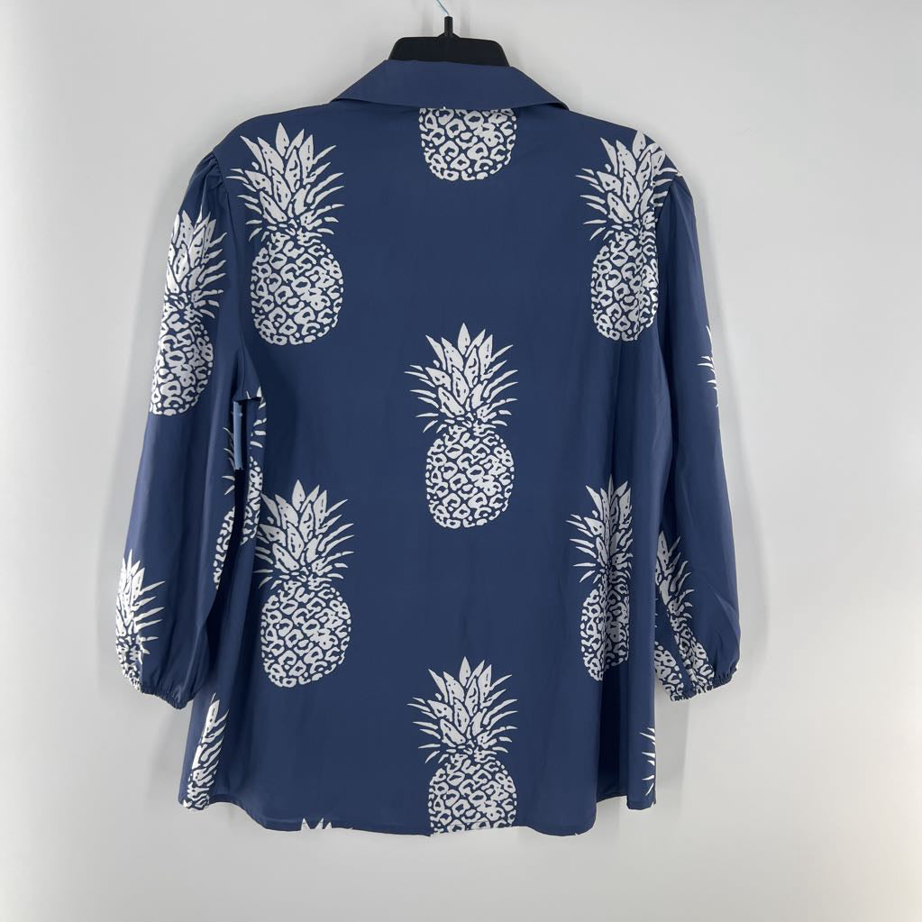 M pineapple print button down l/s top