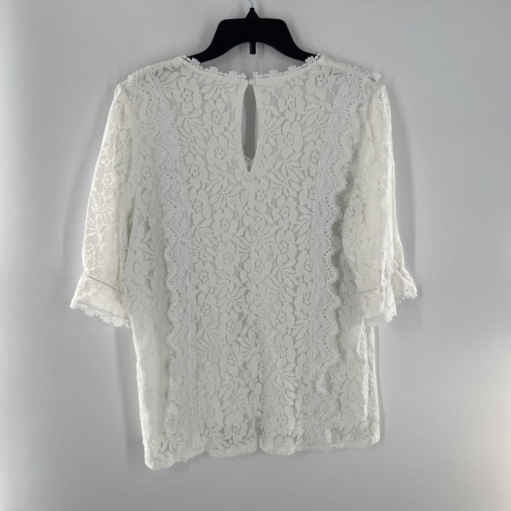L lace v-neck elbow slv top