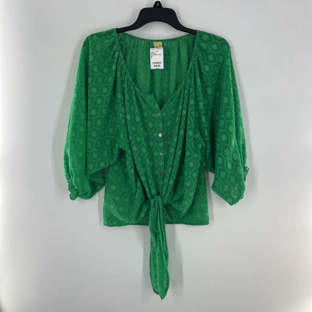 M textured button down 3/4 slv top
