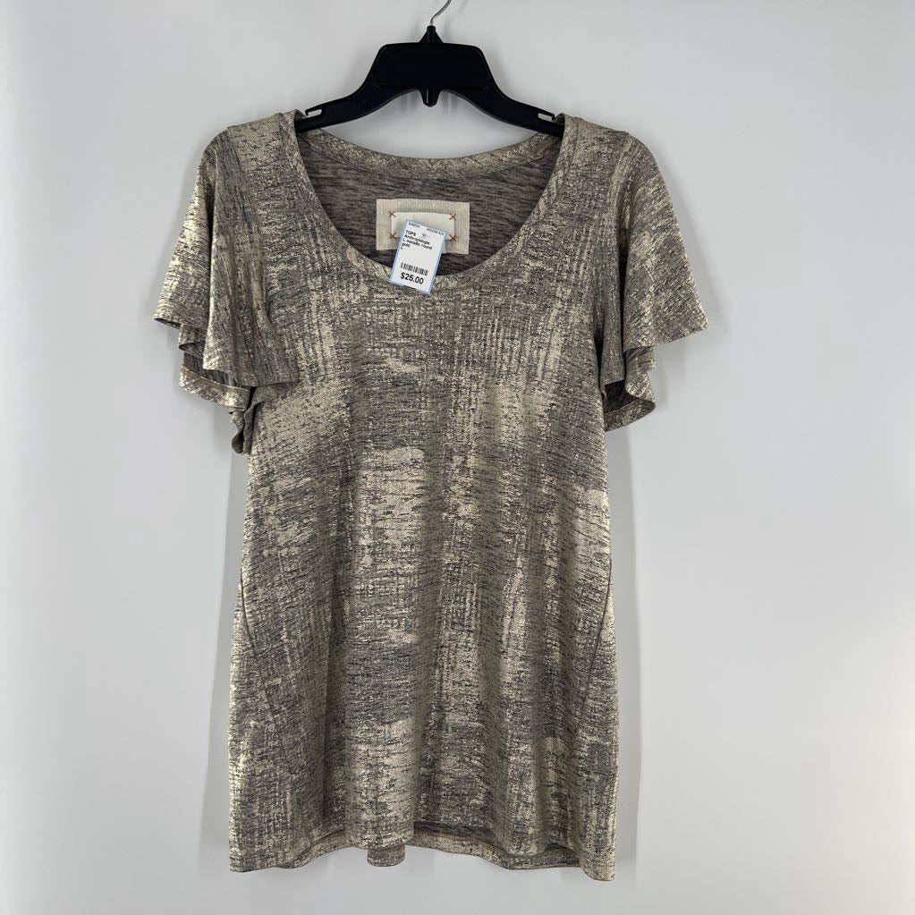 L metallic round neck flutter slv top