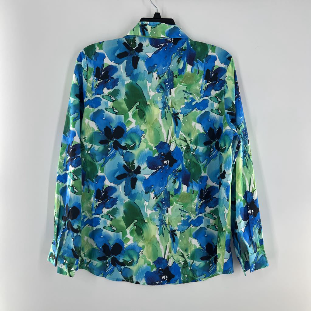 M flo print button down l/s top