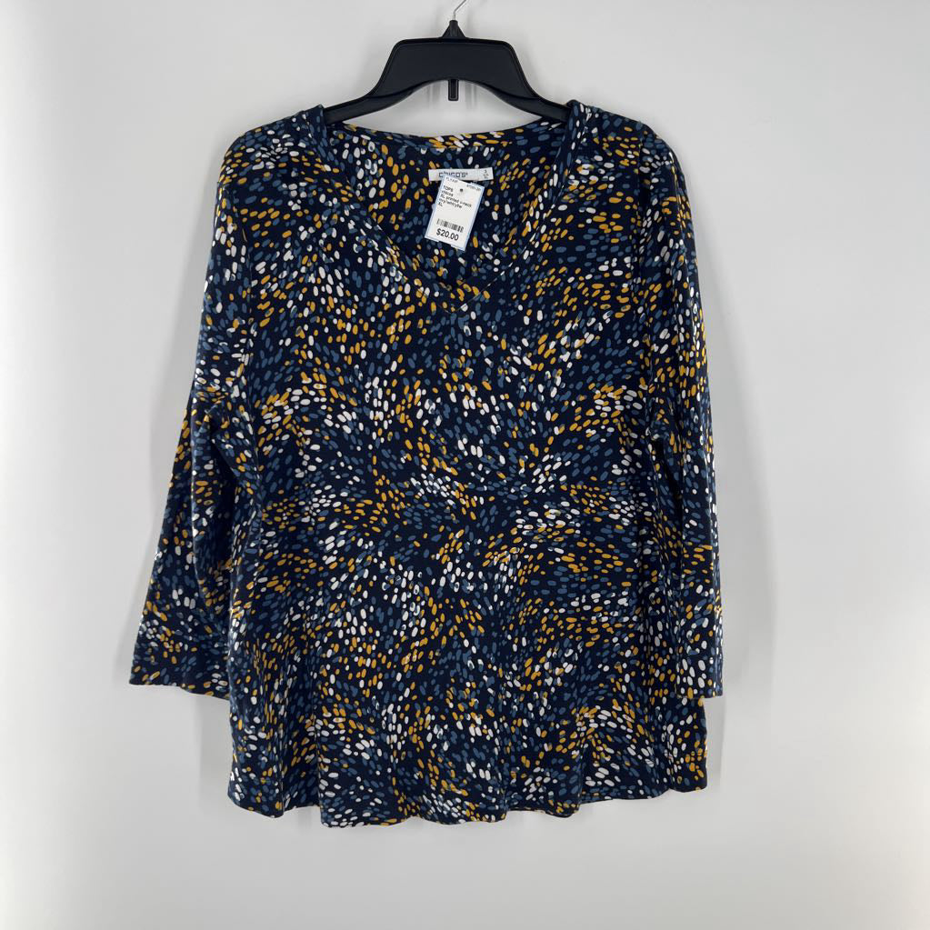XL printed v-neck 3/4 slv tee