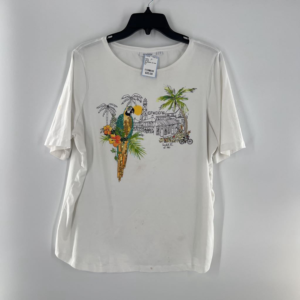 XL graphic s/s tee-sequin parrot