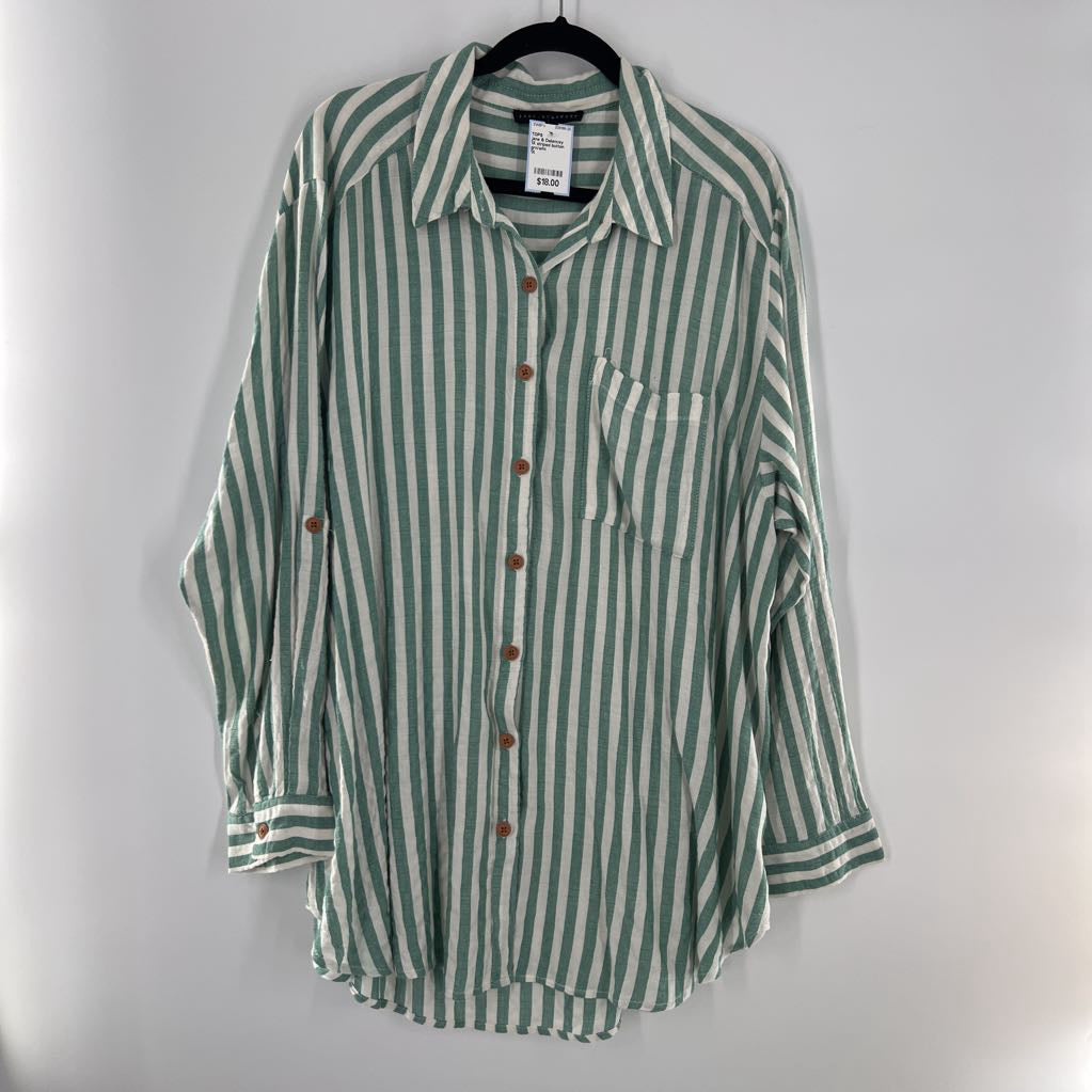 1X striped button down l/s top