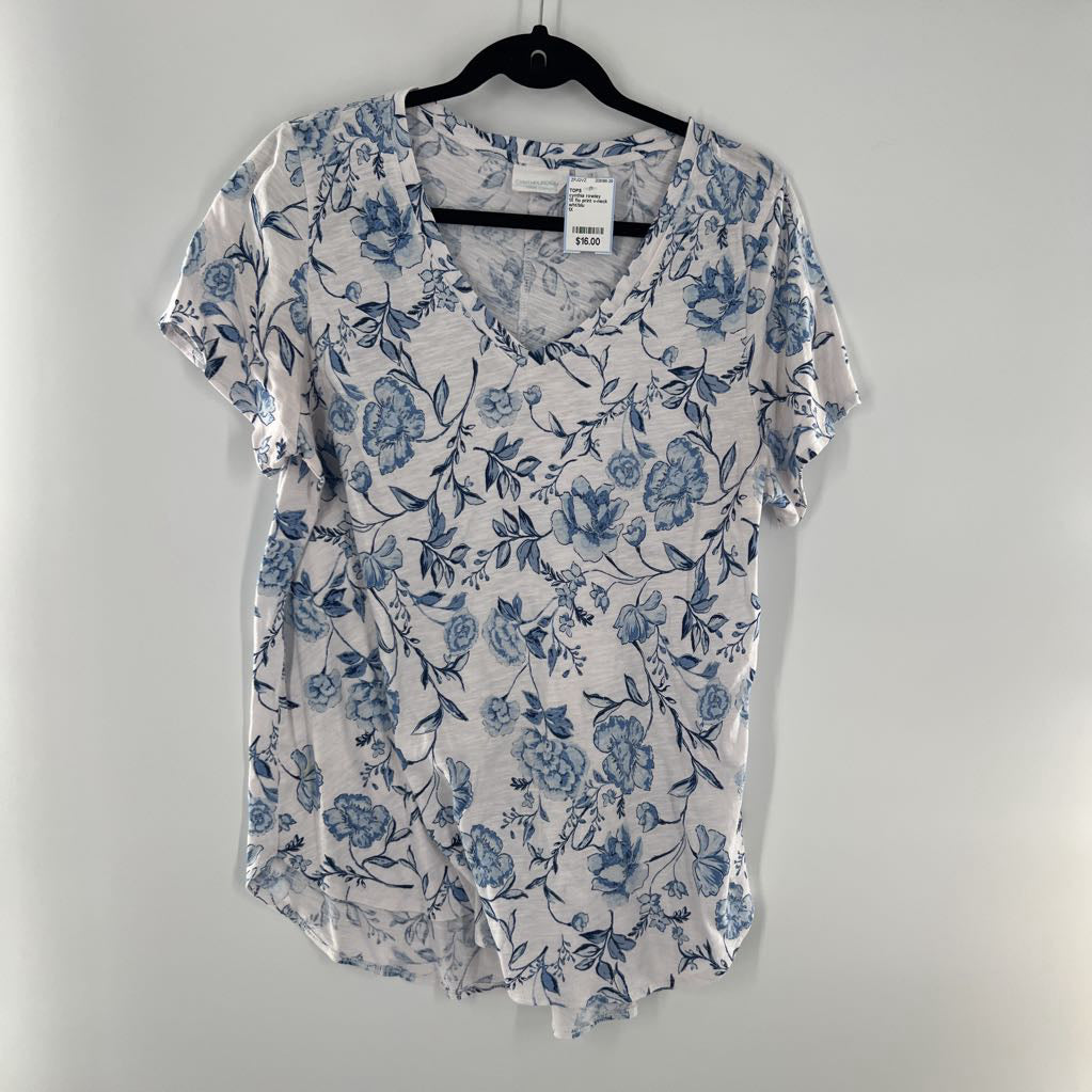1X flo print v-neck s/s tee