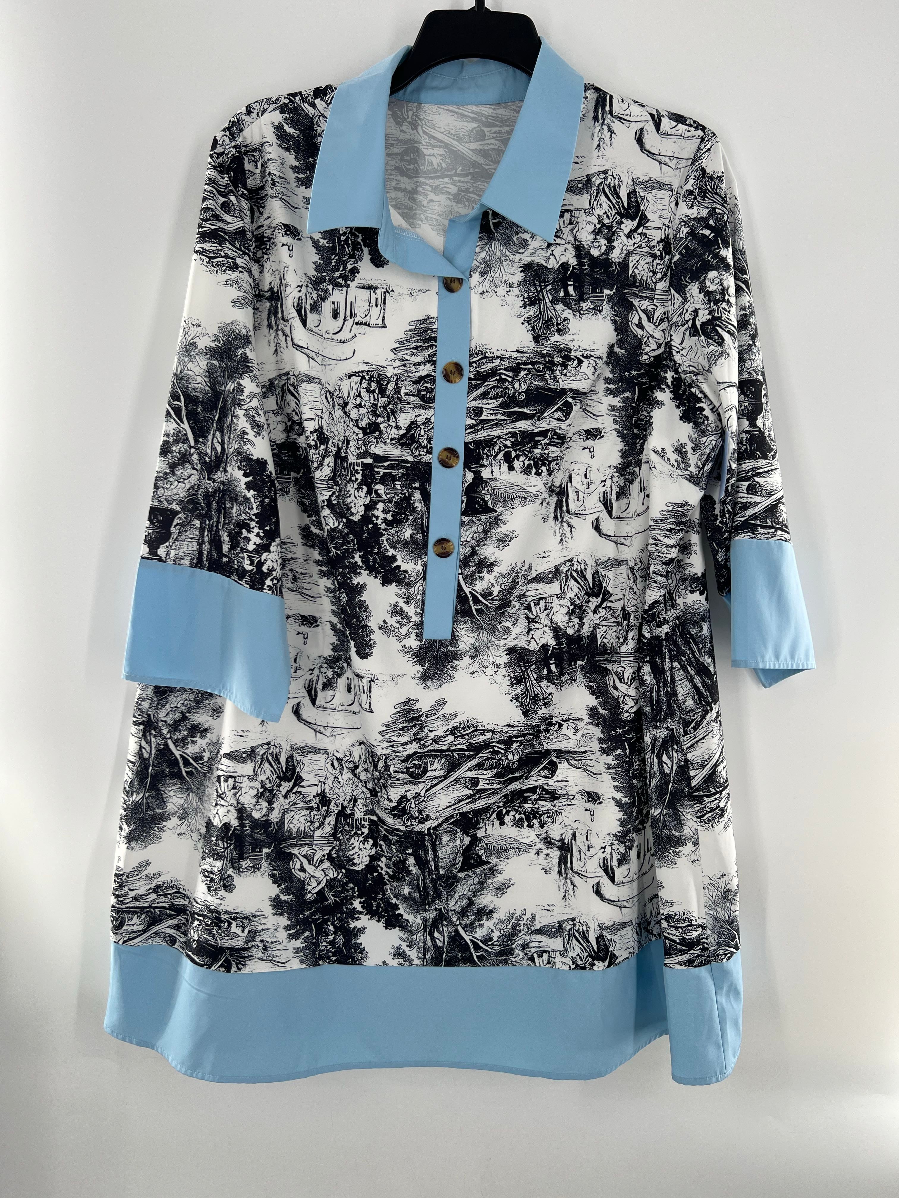 2XL printed button down l/s dress