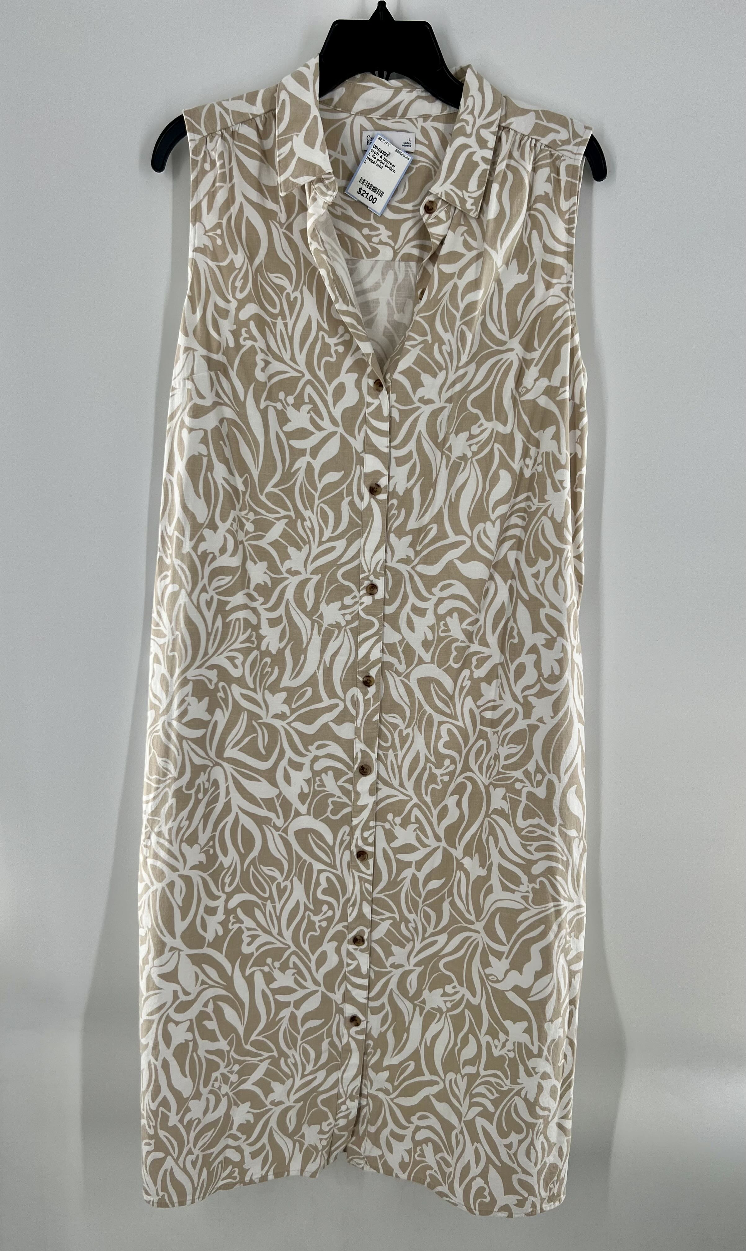 L flo print button down slvls dress