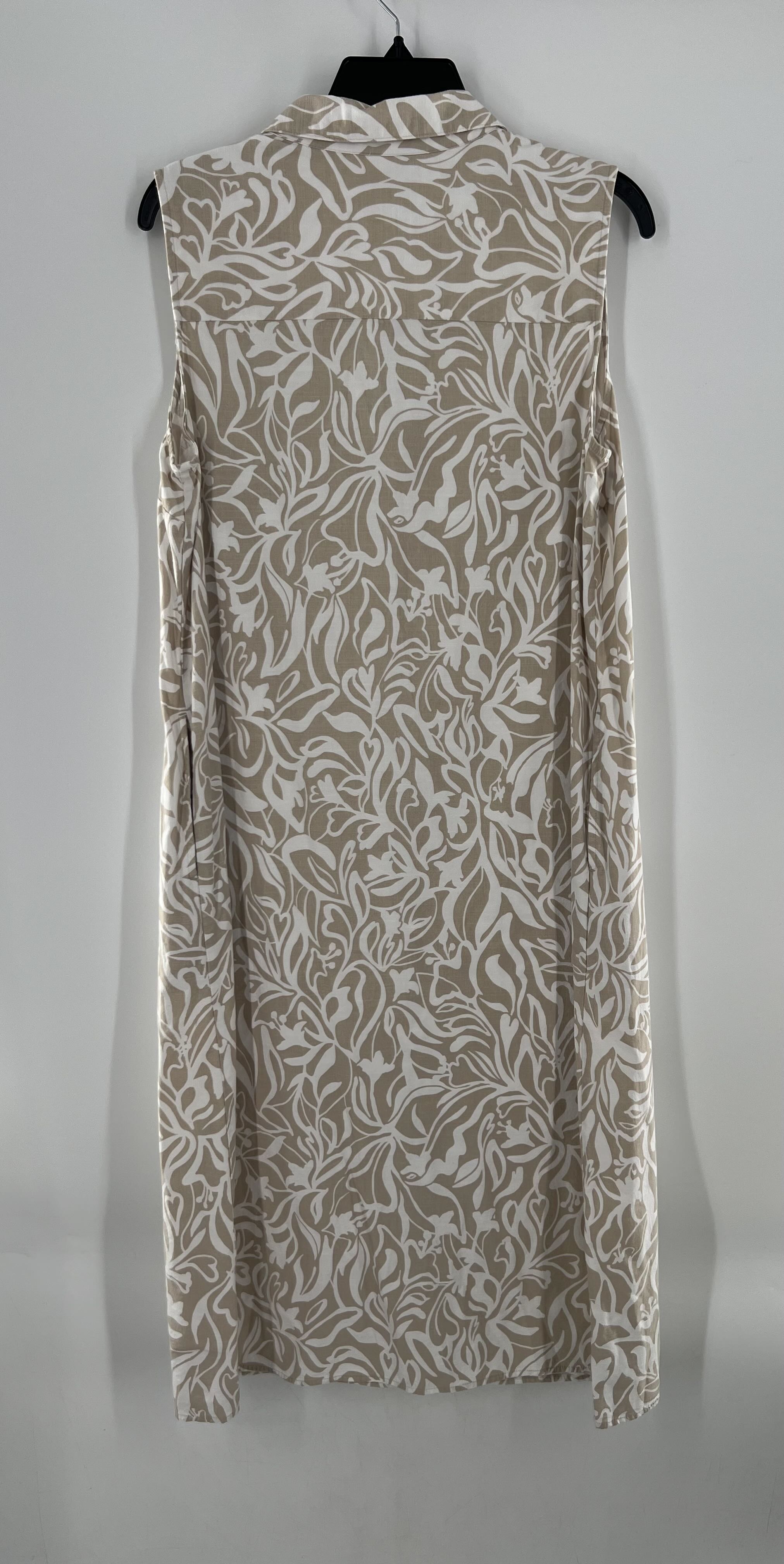L flo print button down slvls dress