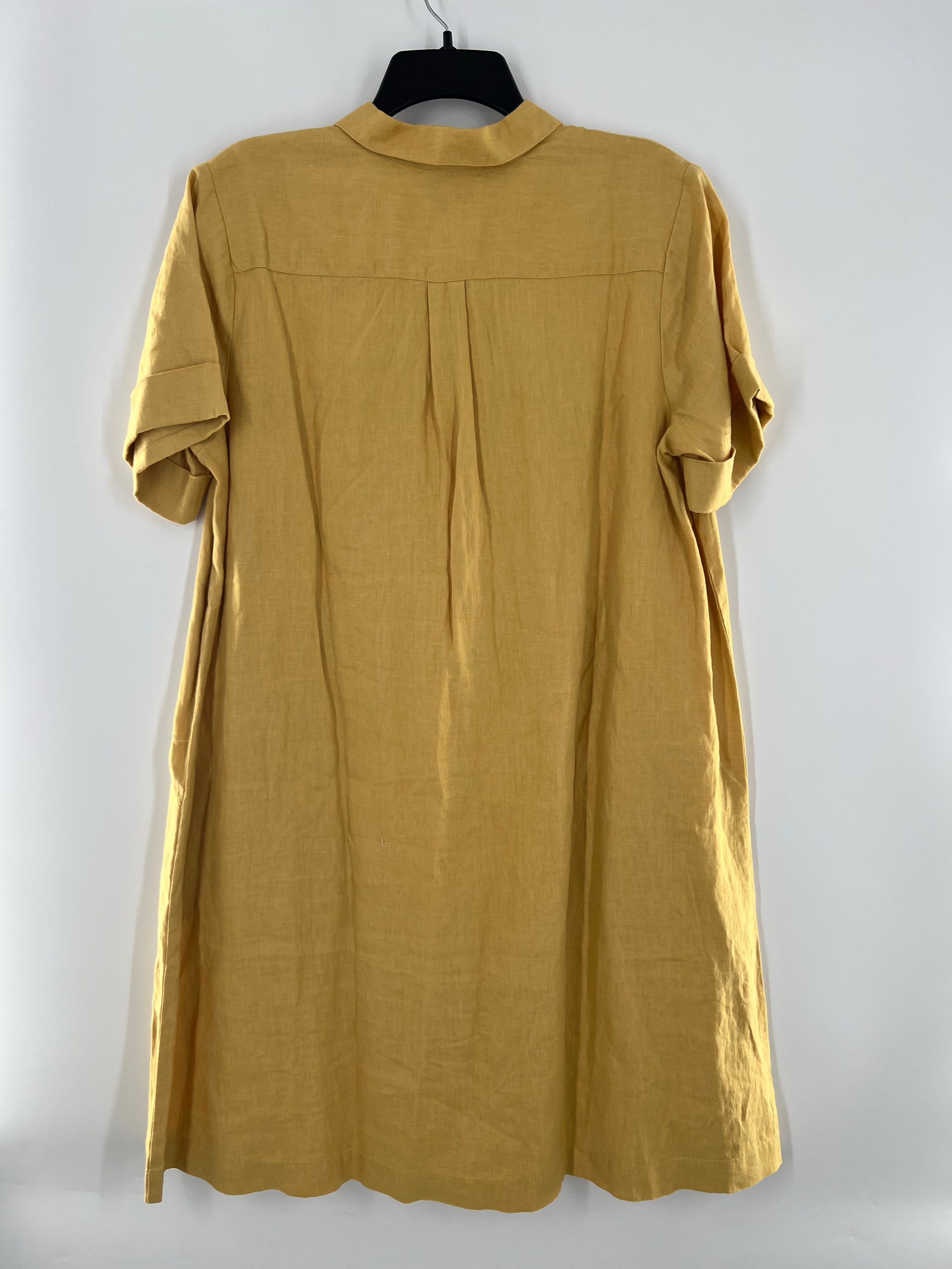 L linen blend button down s/s dress