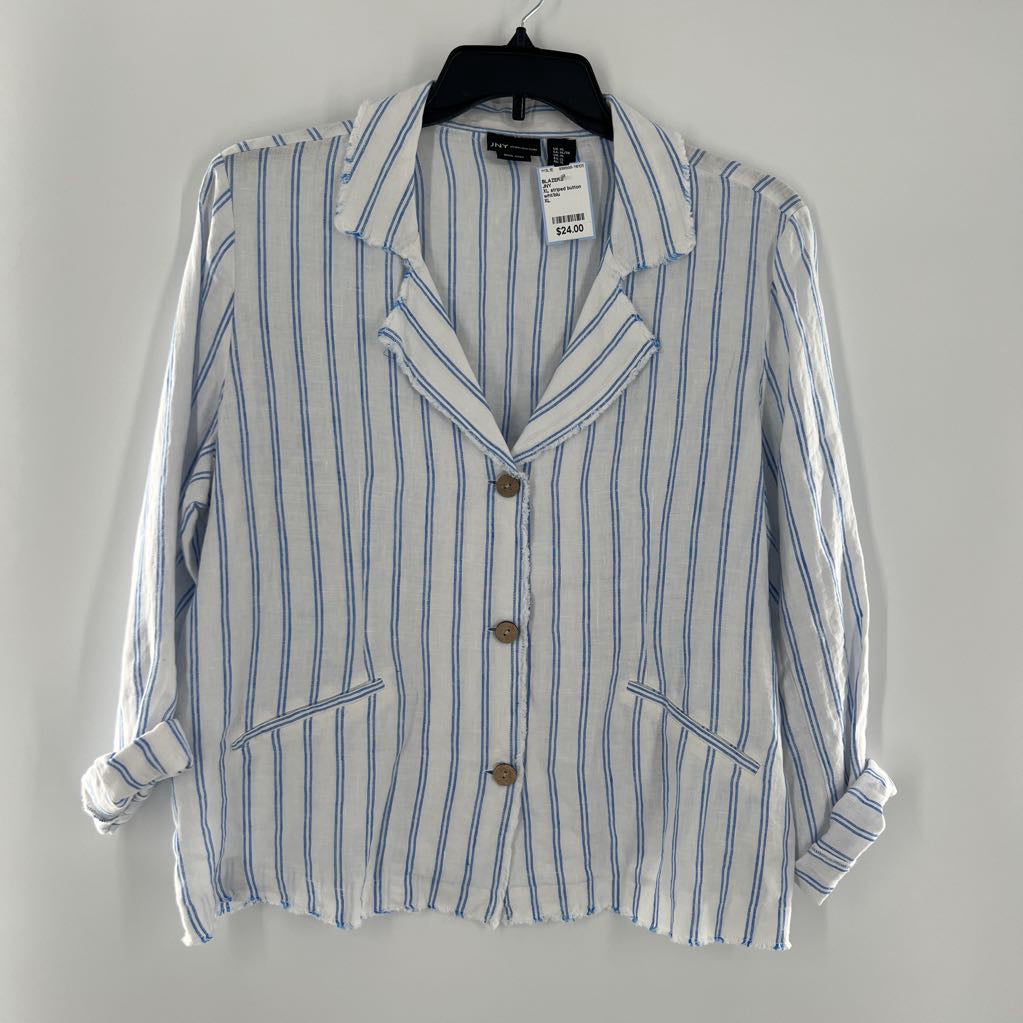 XL striped button down cuffed slv blazer