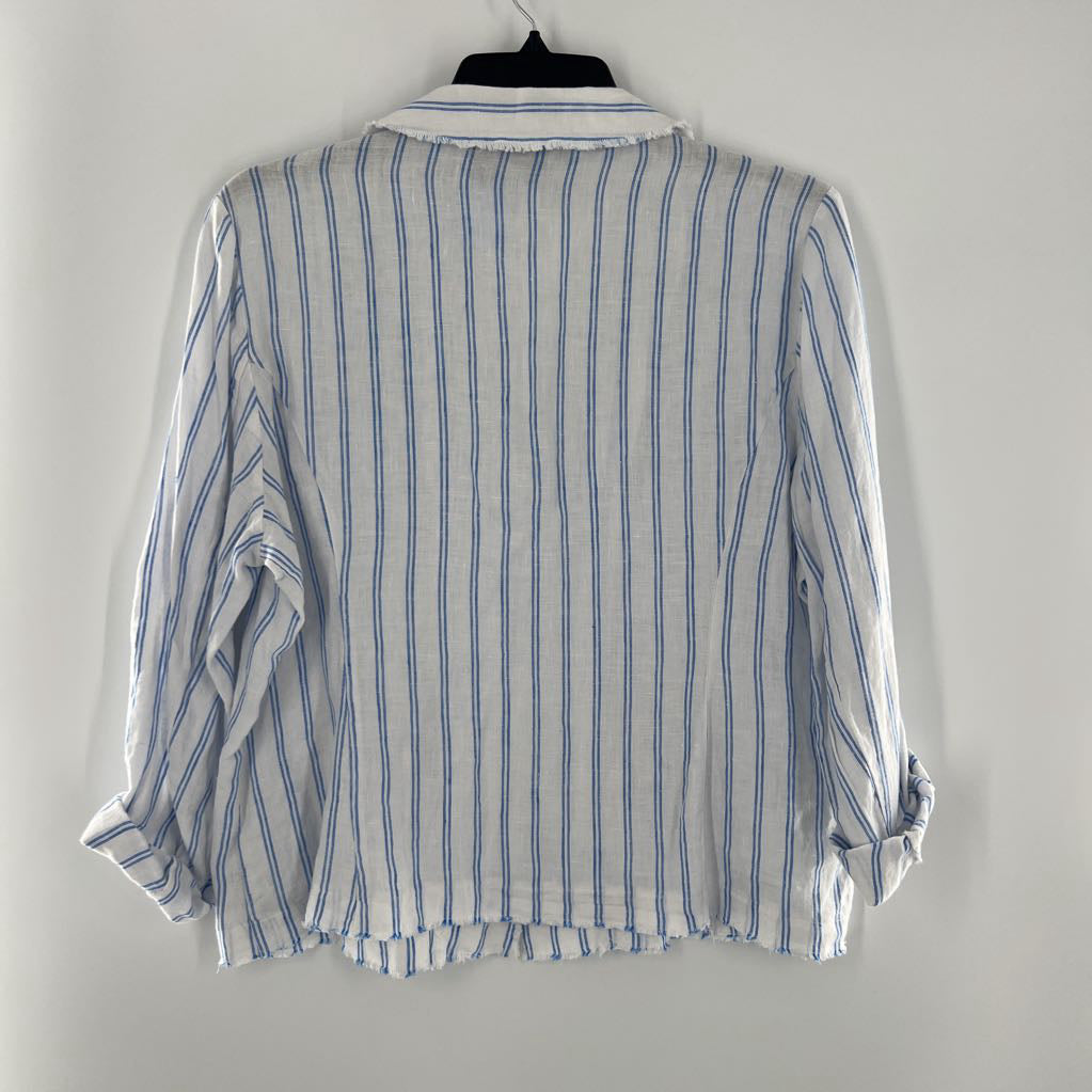 XL striped button down cuffed slv blazer