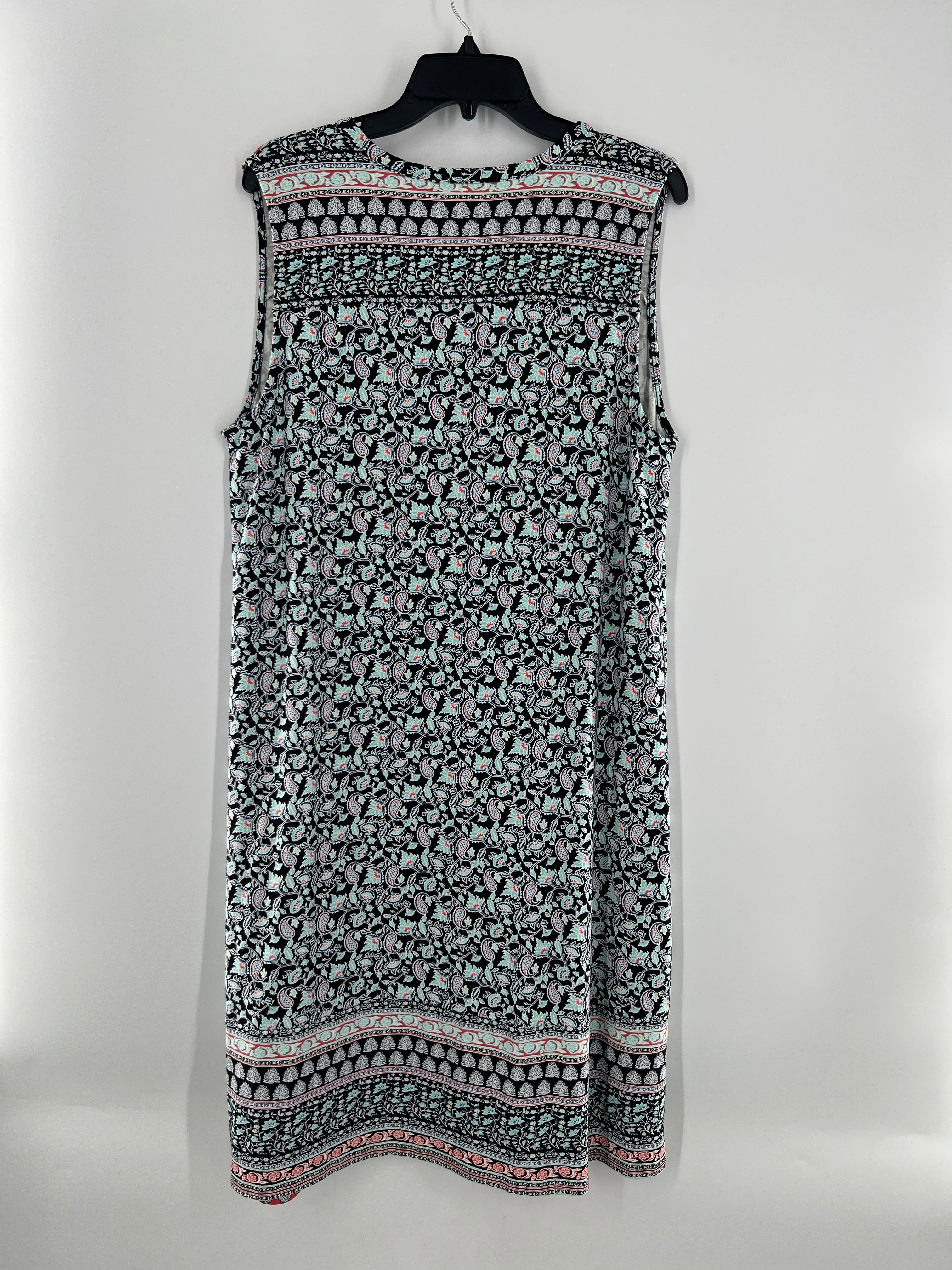 L-T flo print split neck slvls dress