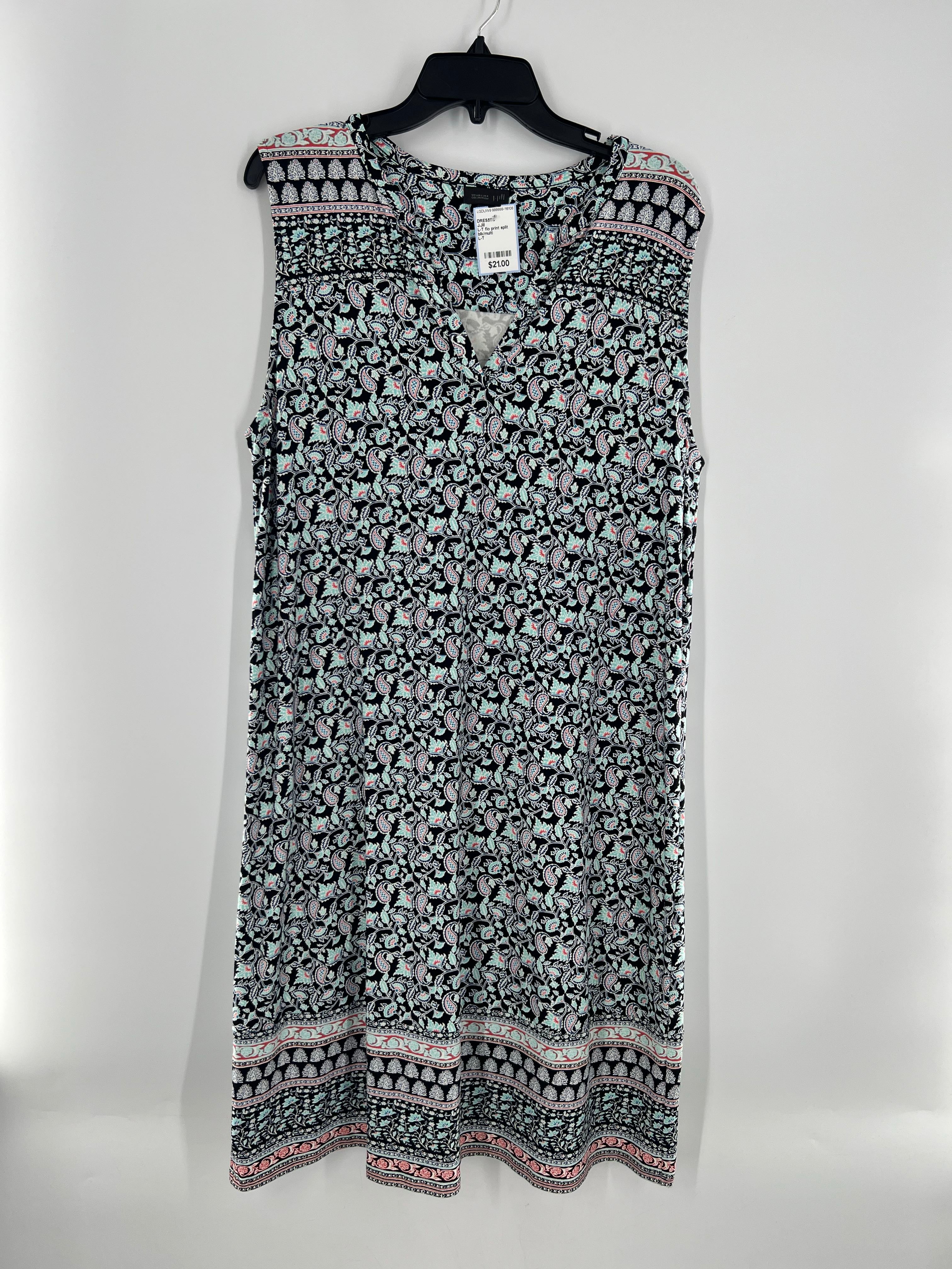 L-T flo print split neck slvls dress