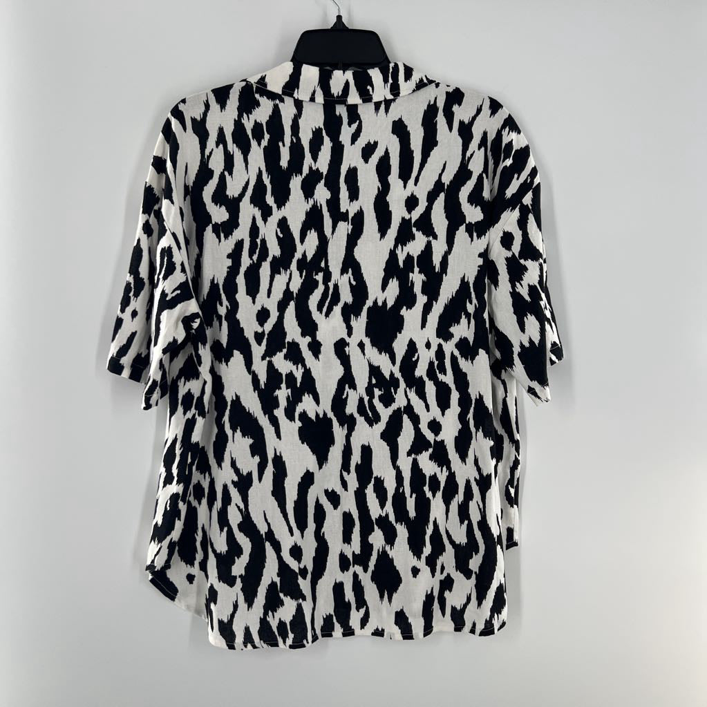 L animal print button down s/s top