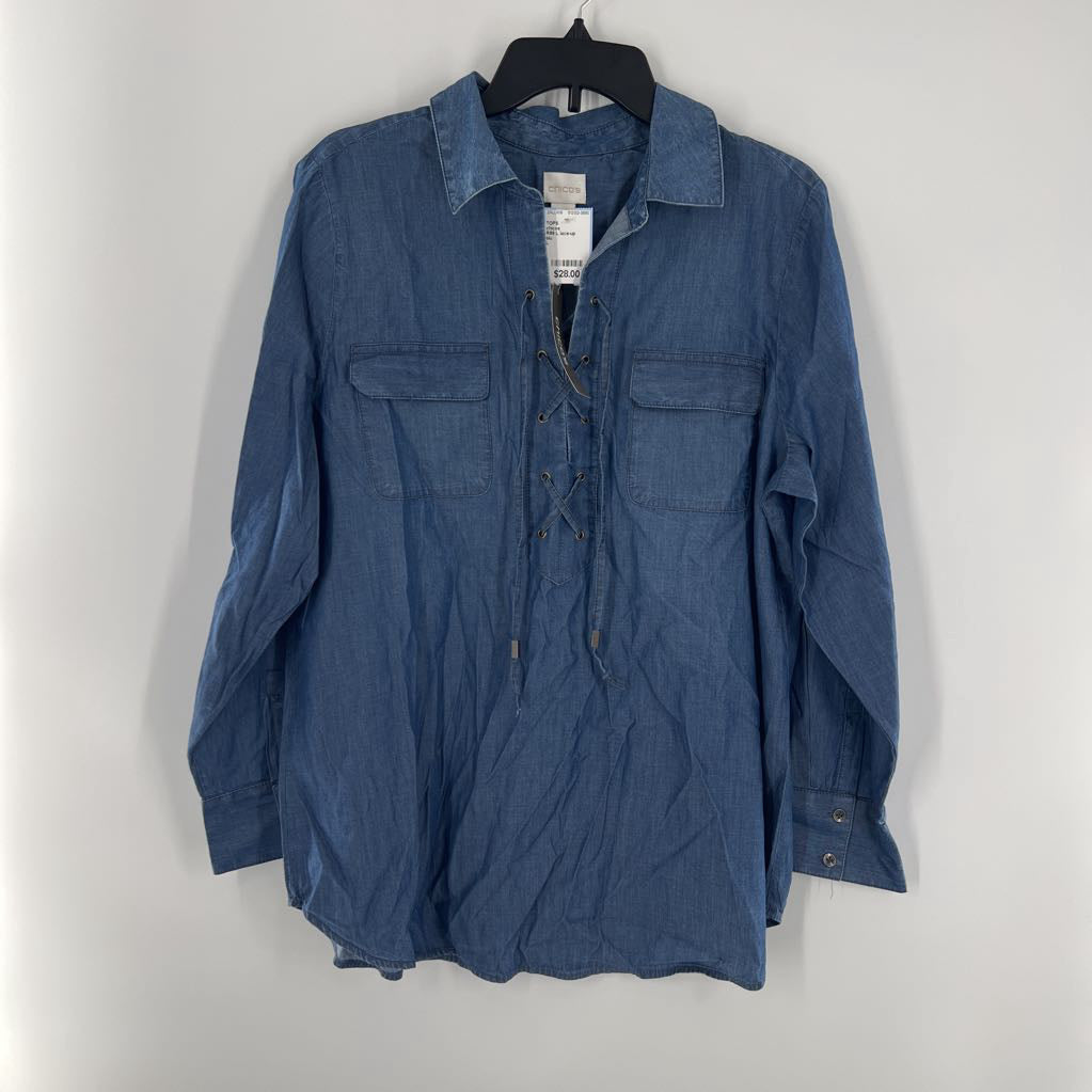 R99 L lace-up denim l/s top