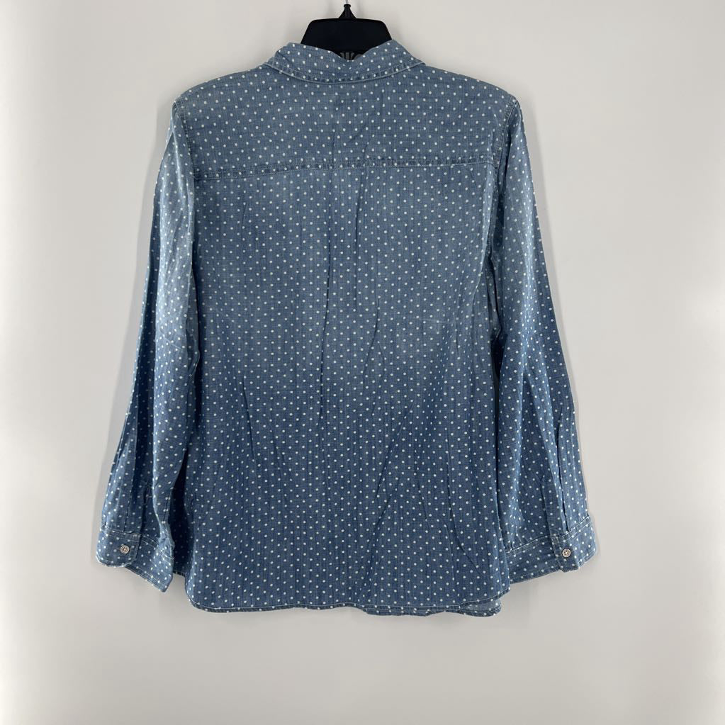R89 L denim polka dot button down l/s top