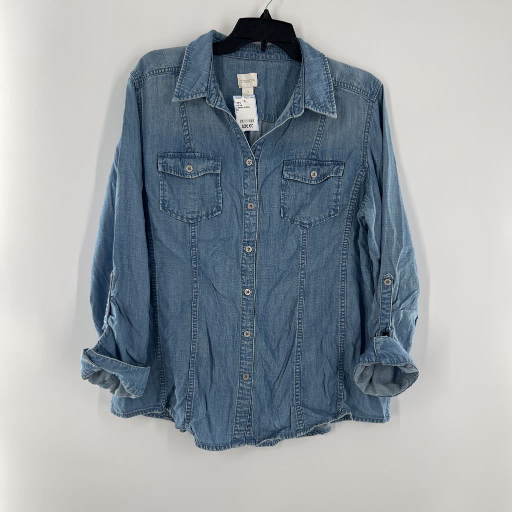 L denim button down l/s top