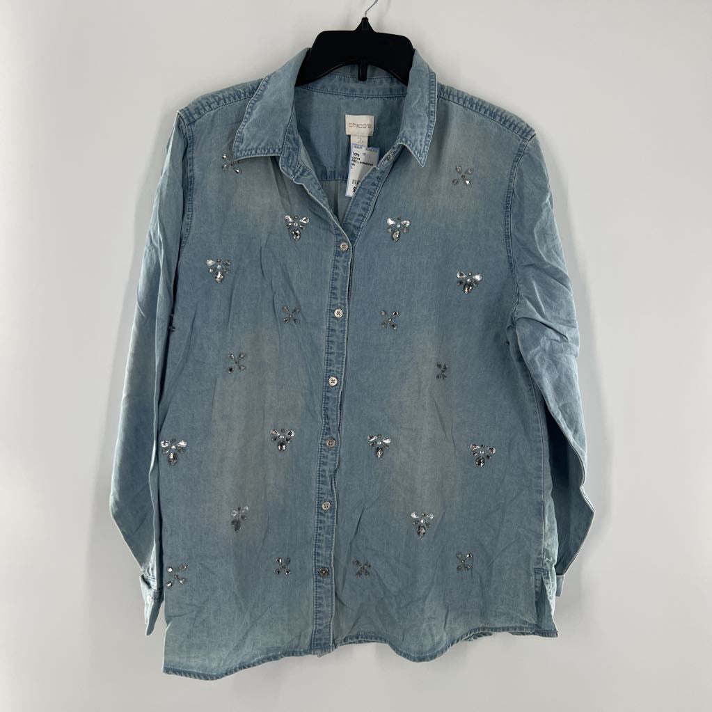 R50 L embelished l/s denim top