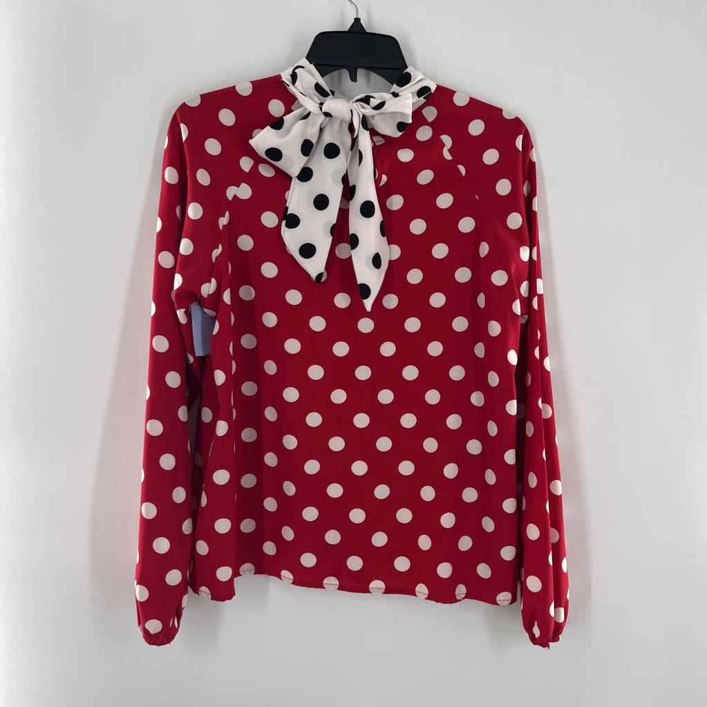 L polka dot bow-back l/s top