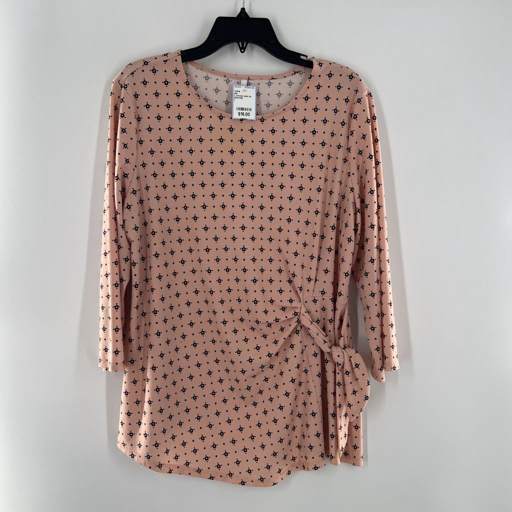 L printed side tie 3/4 slv top