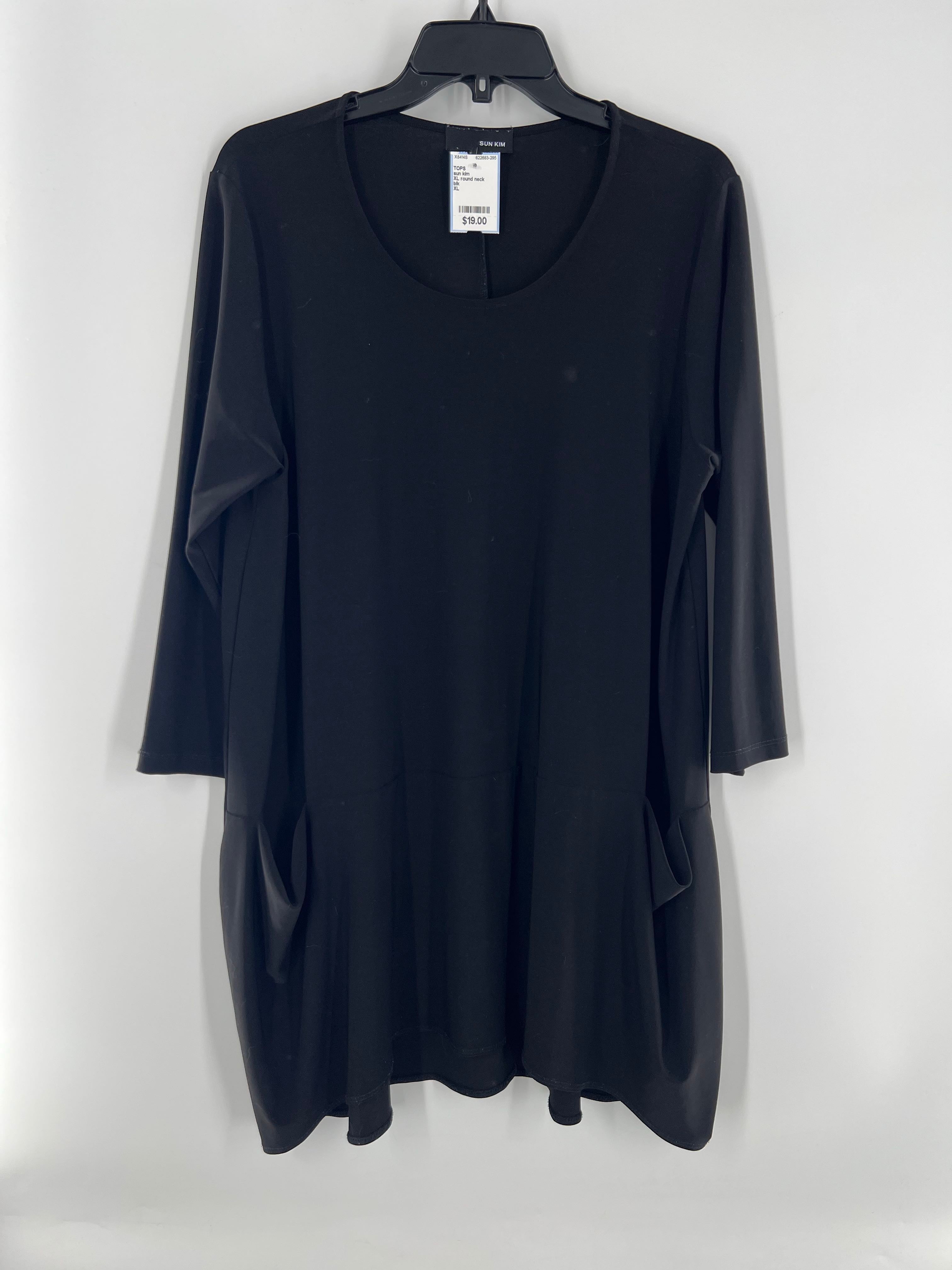 XL round neck pocket tunic l/s