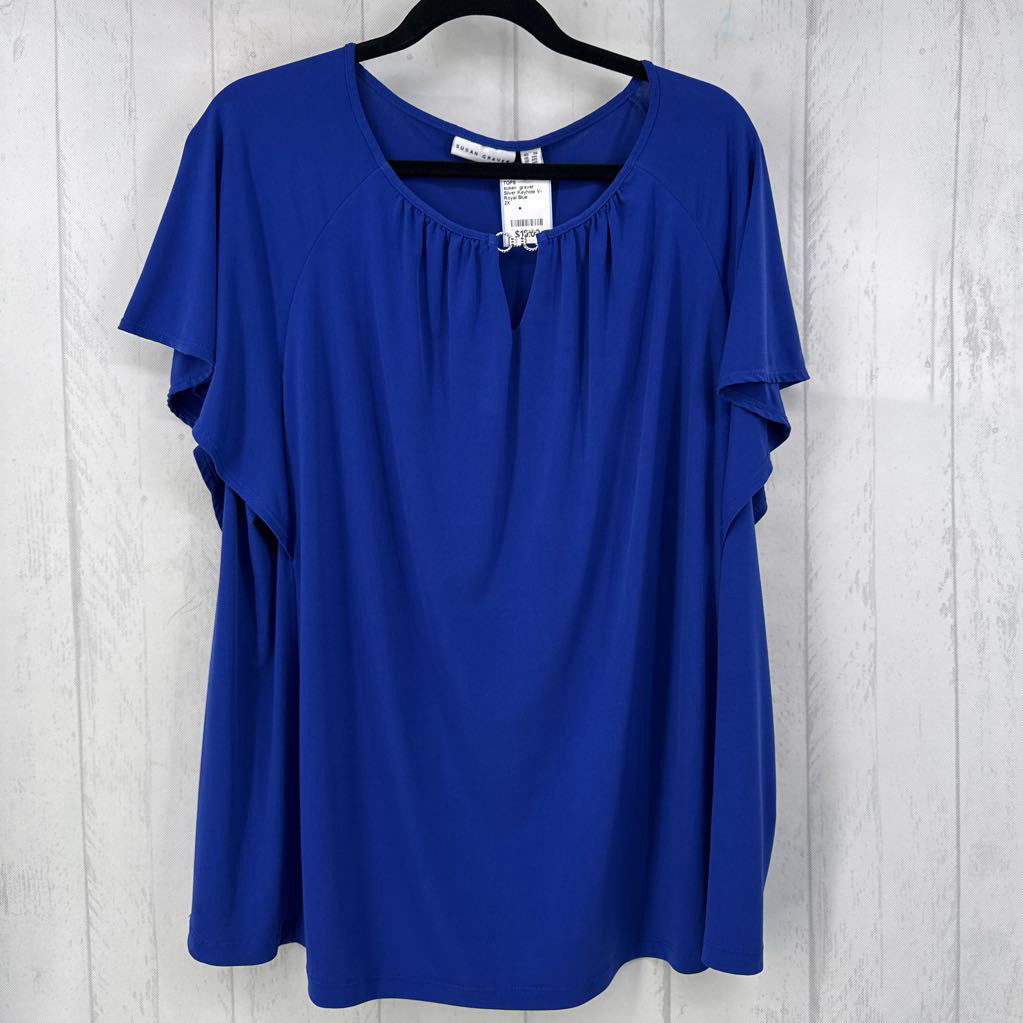 Silver Keyhole V-Neck Top