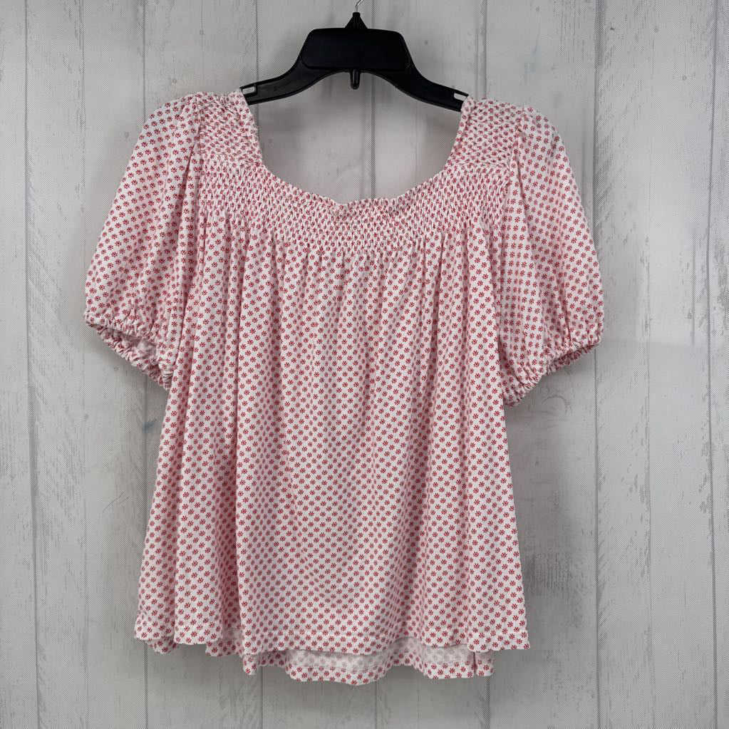Smocked Neckline Floral Print Top