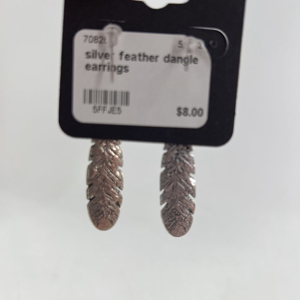 silver feather dangle earrings