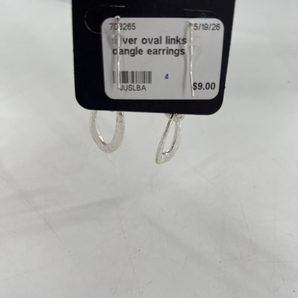 silver oval links dangle earrings