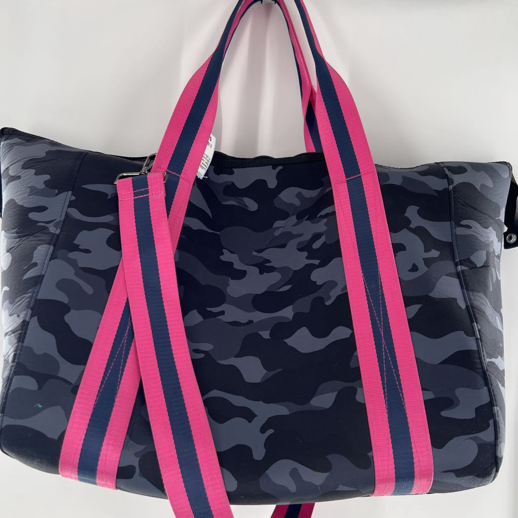 2pc neoprene stripe camo overnight tote bag
