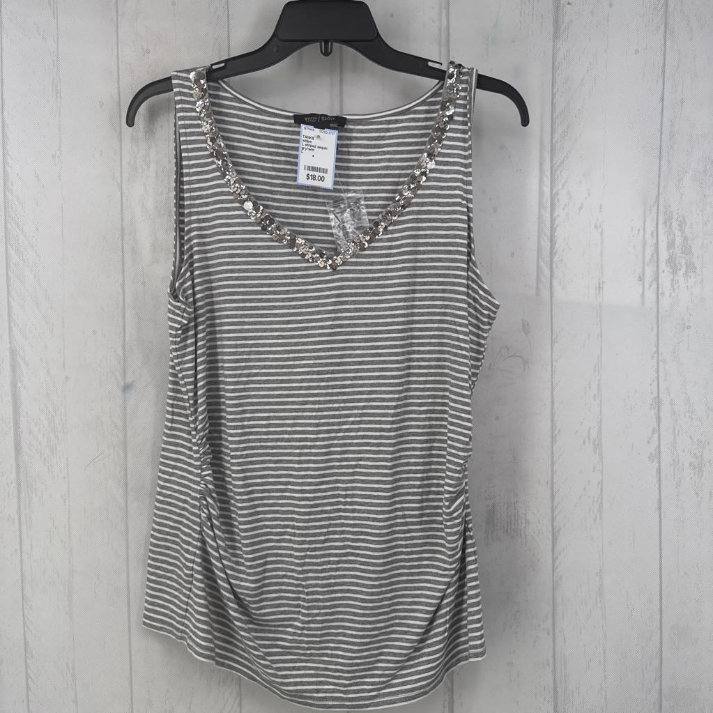 L striped sequin ruched sides tank
