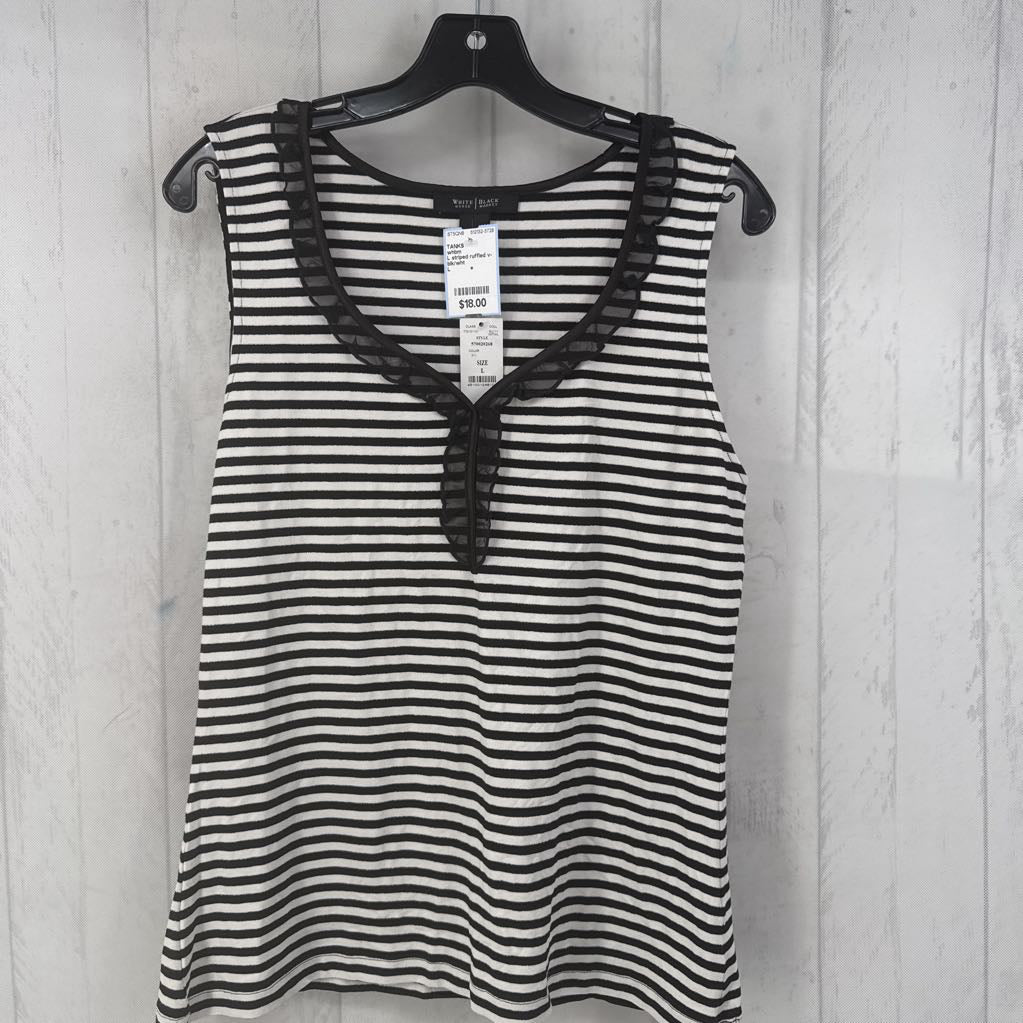L striped ruffled v-neck tank