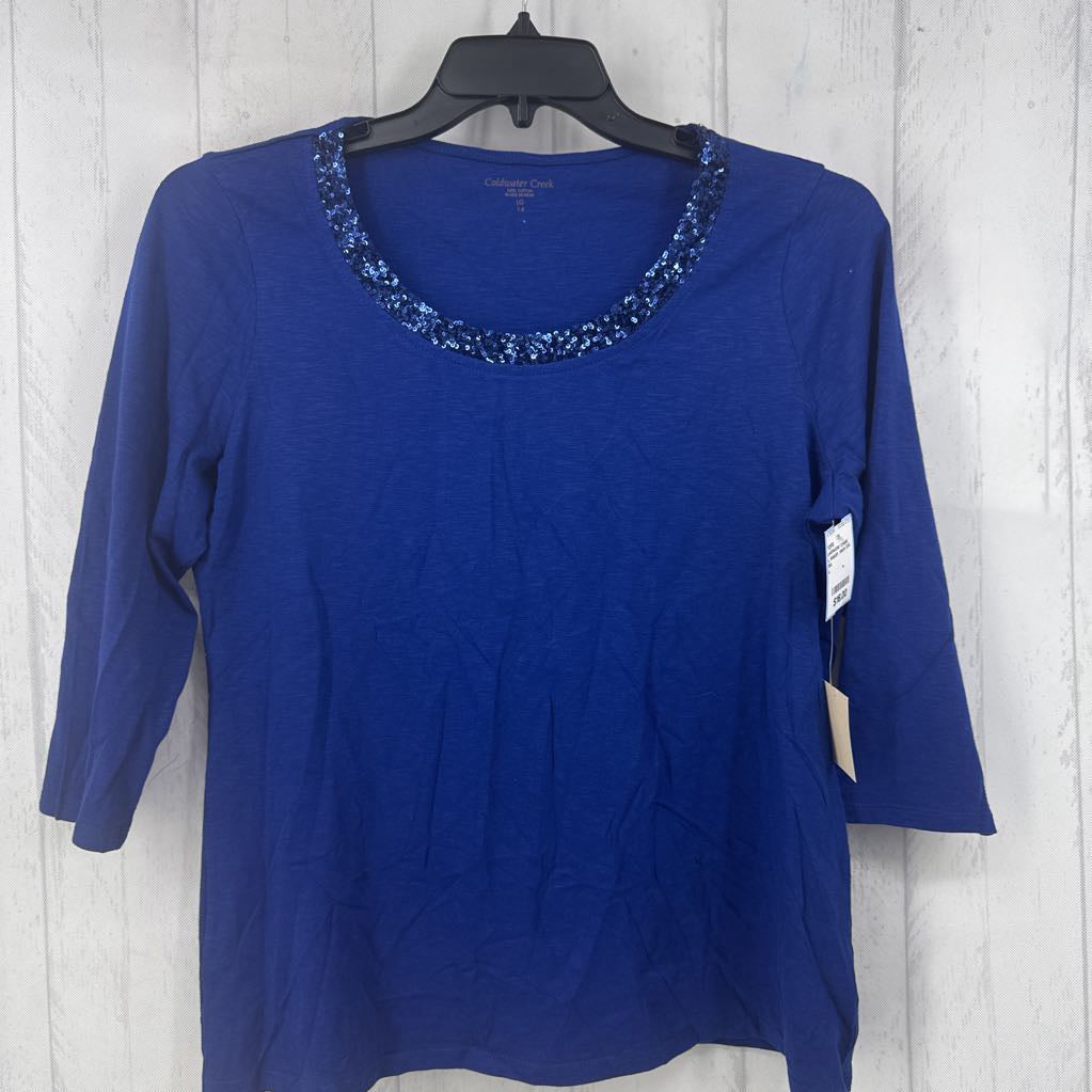 L sequin neck 3/4 slv tee