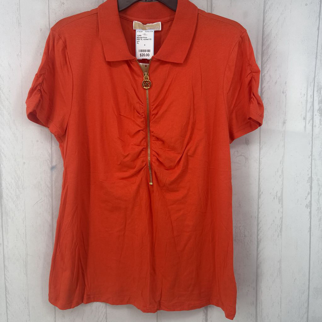 R50 XL ruched 1/2 zip s/s top